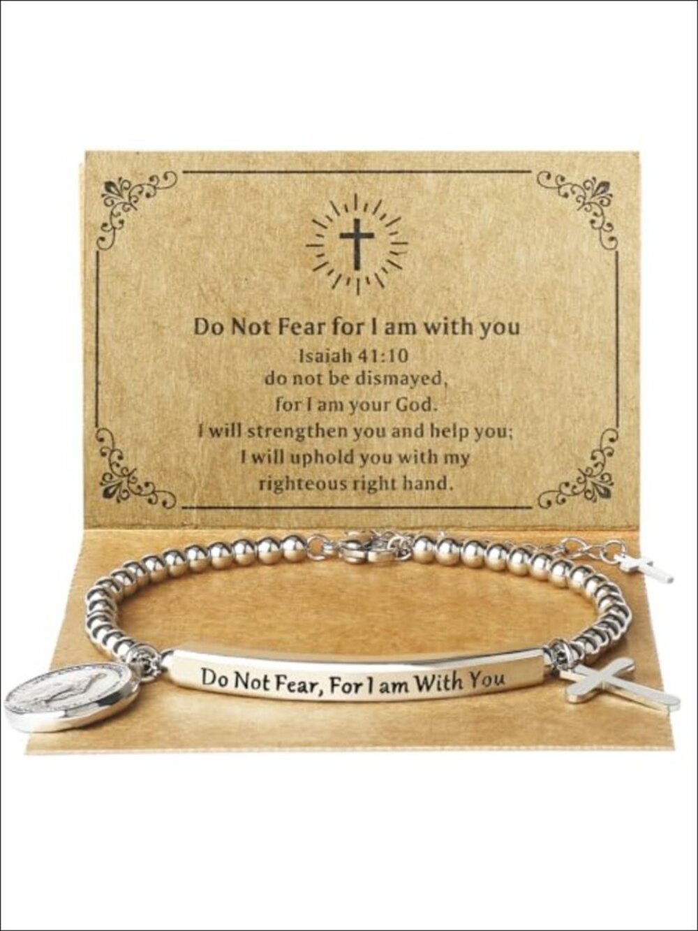 Stainless Steel Cross Charm Bracelet Christian Scripture Adjustable